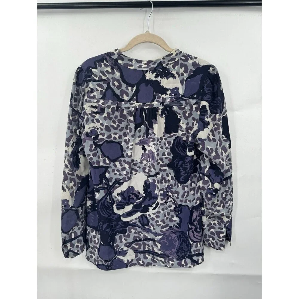 Tory‎ Burch Blouse Women 4 Purple Floral 100% Silk Y2K Retro Preppy Funky Rave